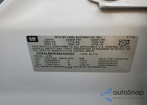 2010 Chevrolet Equinox Ls from USA, damaged, VIN 2CNALBEW4A6409062